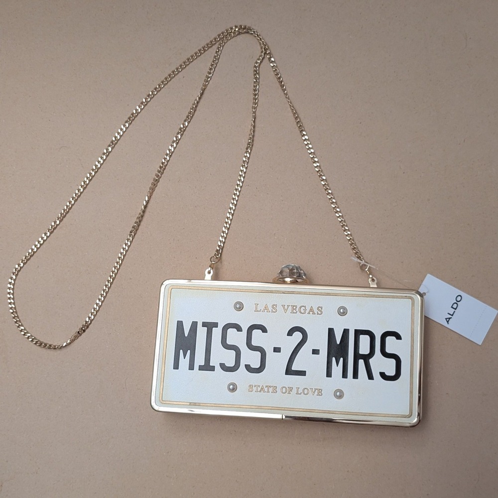 Aldo License Plate Clutch Miss 2 Mrs Las Vegas Purse Bridal Wedding Bachelorette